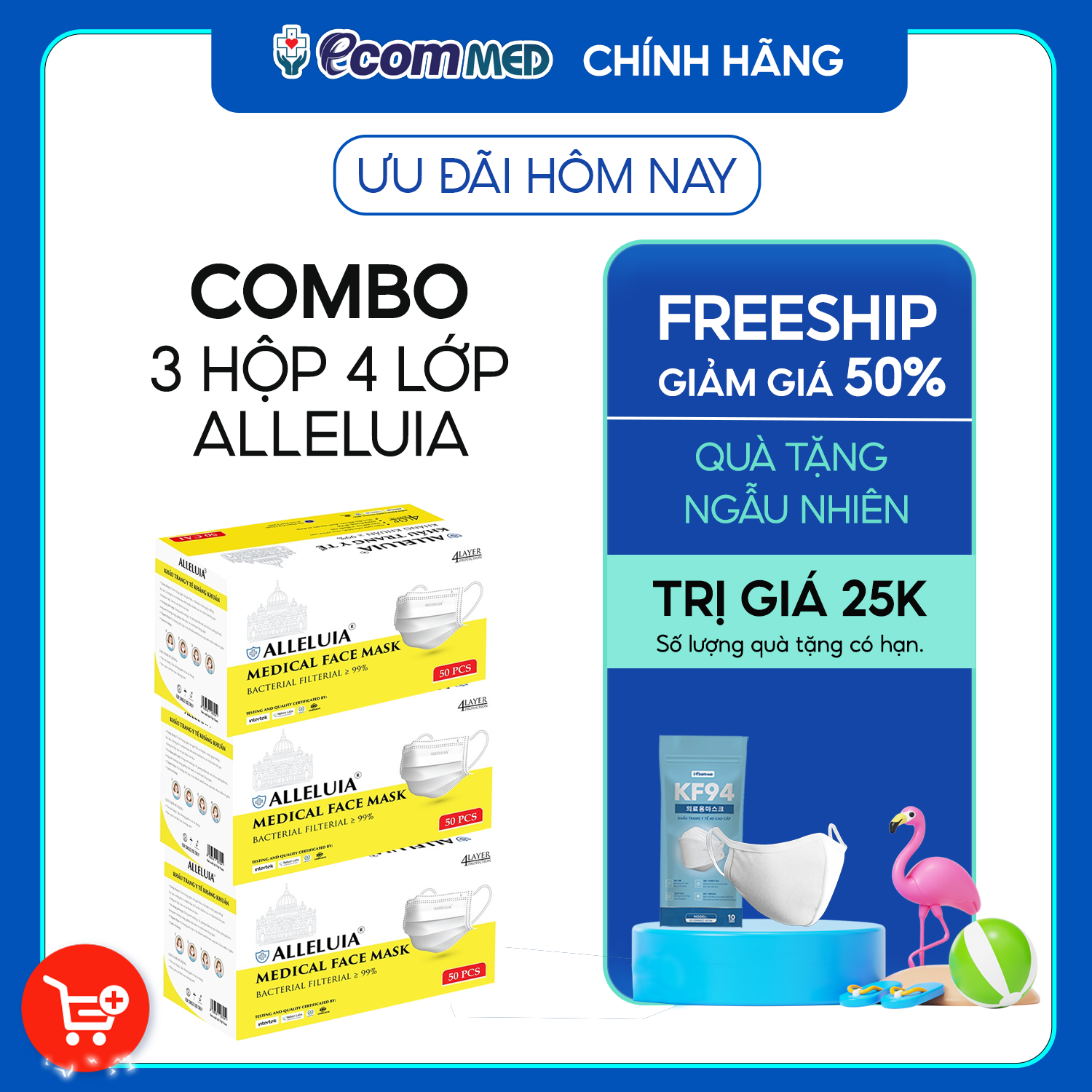 Combo 3 Hộp Khẩu Trang Y Tế Công Giáo AlleLuia 4 lớp thông thoáng không đau tai (hộp 50 cái) - Kháng Khuẩn 99% - Đạt chuẩn FDA