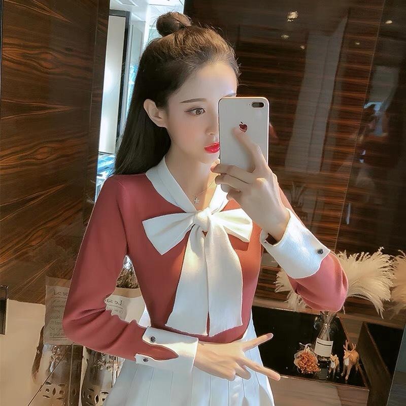 Áo thun len cổ nơ cao cấp