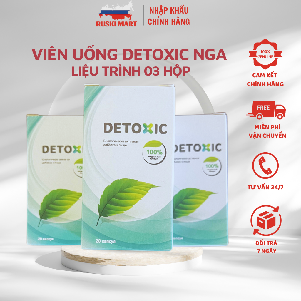 Liệu trình 3 hộp Viên uống DETOXIC của Nga giúp thải độc, diệt ký sinh trùng, cải thiện tiêu hoá, giảm hôi miệng - Ruskia Mart