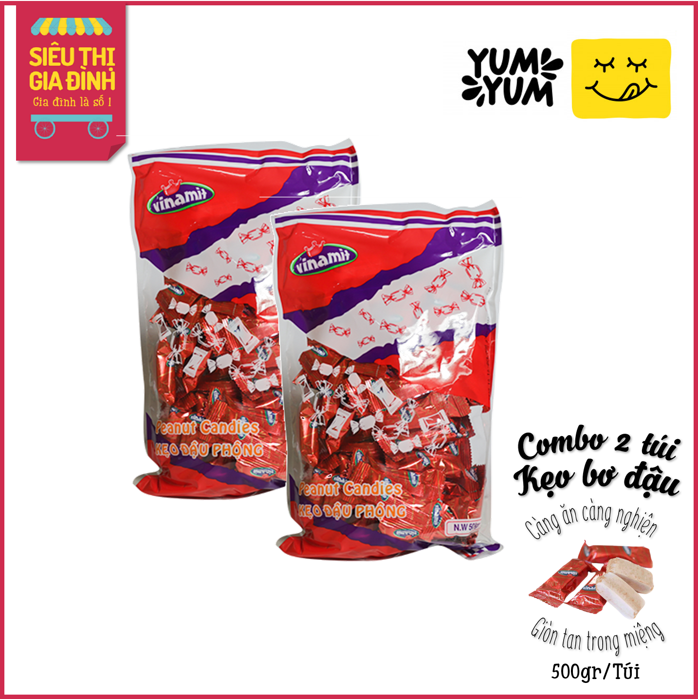 [Combo quà vặt]1kg kẹo bơ đậu Vinamit kẹo bơ đậu phộng giòn xốp càng ăn càng nghiện chọn thêm nhiều đồ ăn vặt ngon từ đậu phộng và trái cây sấy các loại với combo tiết kiệm tại Siêu Thị Gia Đình Là Số 1