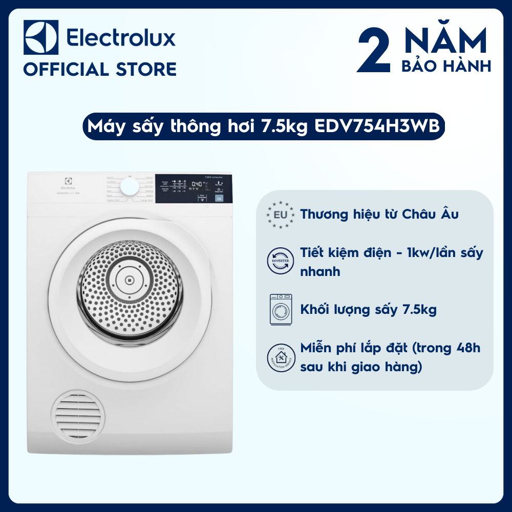 Máy sấy thông hơi Electrolux 7.5kg EDV754H3WB