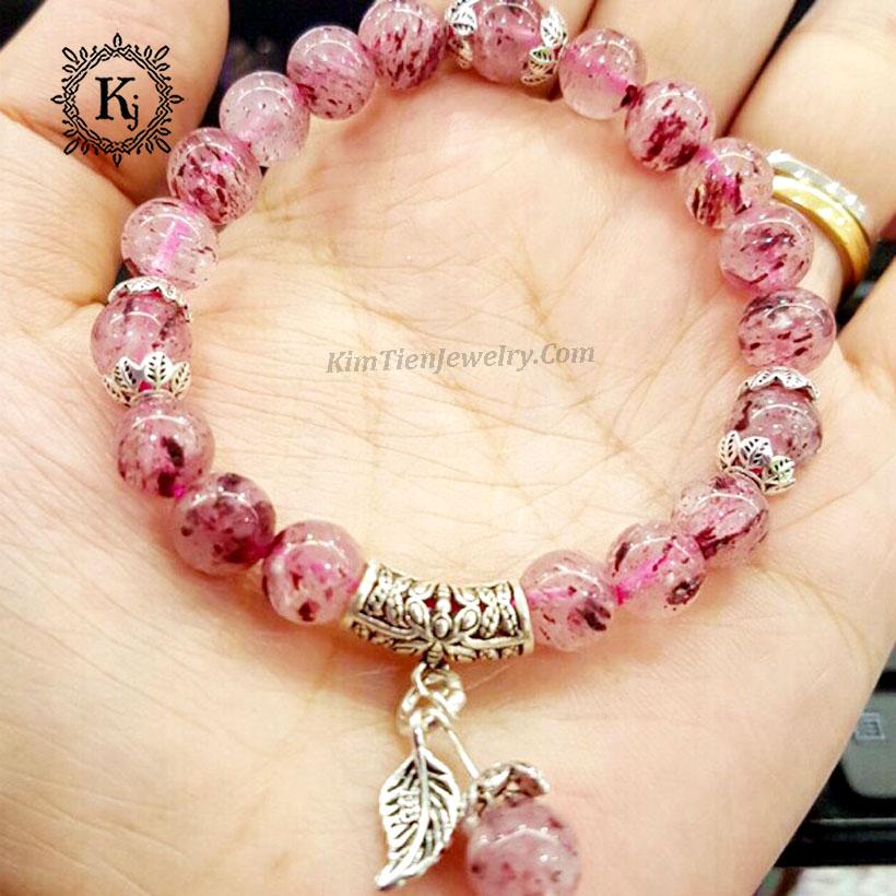 Vòng Tay Phong Thủy  Nữ Thạch Anh Dâu Mix Charm Bạc - Hợp Mệnh Hỏa, Mệnh Thổ - Viên Đá Của Sự Nhẹ Nhàng - Quyến Rũ - Tặng Kèm Hộp - Có 02 size 08 ly, 10 ly