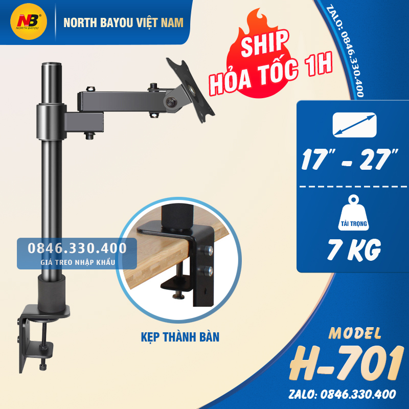 Hw701 / giá treo màn hình arm monitor 17 - 27 inch - tay 20cm - tải trọng 6,5 kg - xoay màn 360 độ
