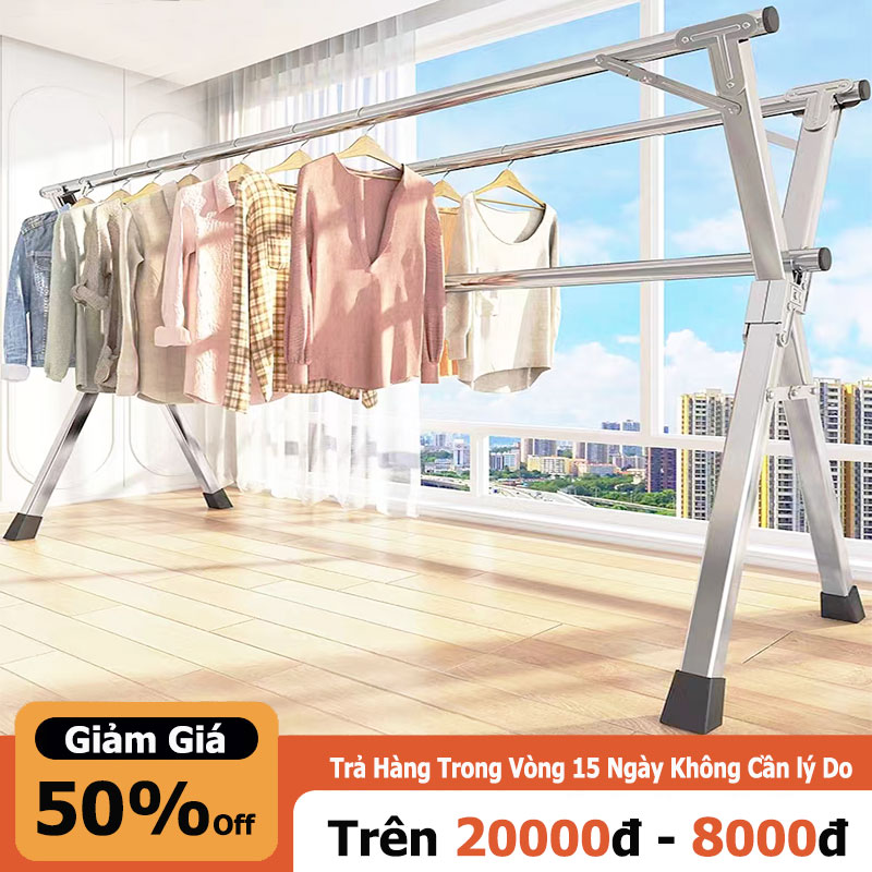 MIKI Giá phơi quần áo đặt sàn bằng thép không gỉ, giá phơi quần áo gia dụng dạng ống lồng, gấp giá phơi quần áo trong nhà và ngoài trời
