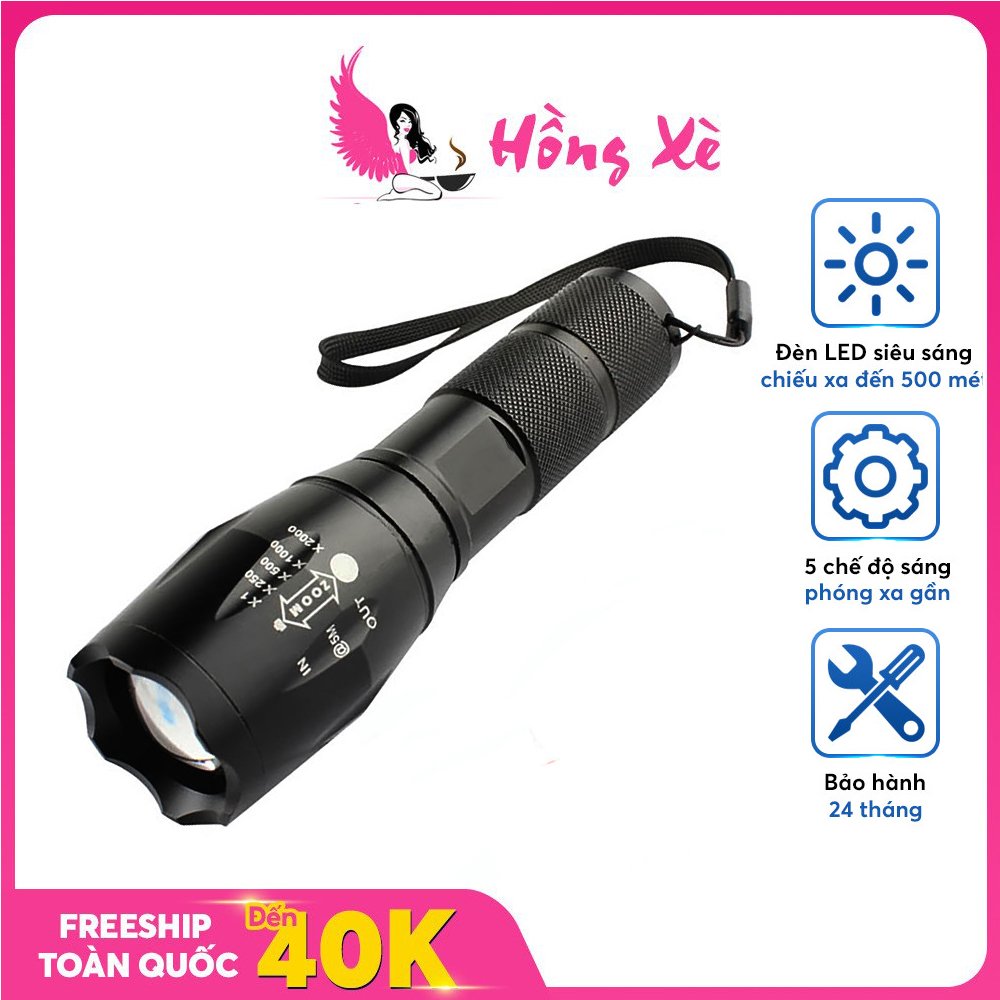 Đèn pin siêu sáng A100 XML kèm hộp chống sốc cực sịn T6 cầm tay mini bóng led pha hợp kim nhôm chỉnh zoom cự lý chiếu sáng xa  3 chế độ sáng, chống nước tốt