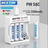 Pin sạc BESTON Dung lượng cao, Bộ sạc Pin AA AAA Sạc nhanh Tự ngắt Đèn báo thông minh Dùng cho micro karaoke, chuột không dây, đồng hồ, đồ chơi trẻ em thay pin 1.5V trong các thiết bị điện tử