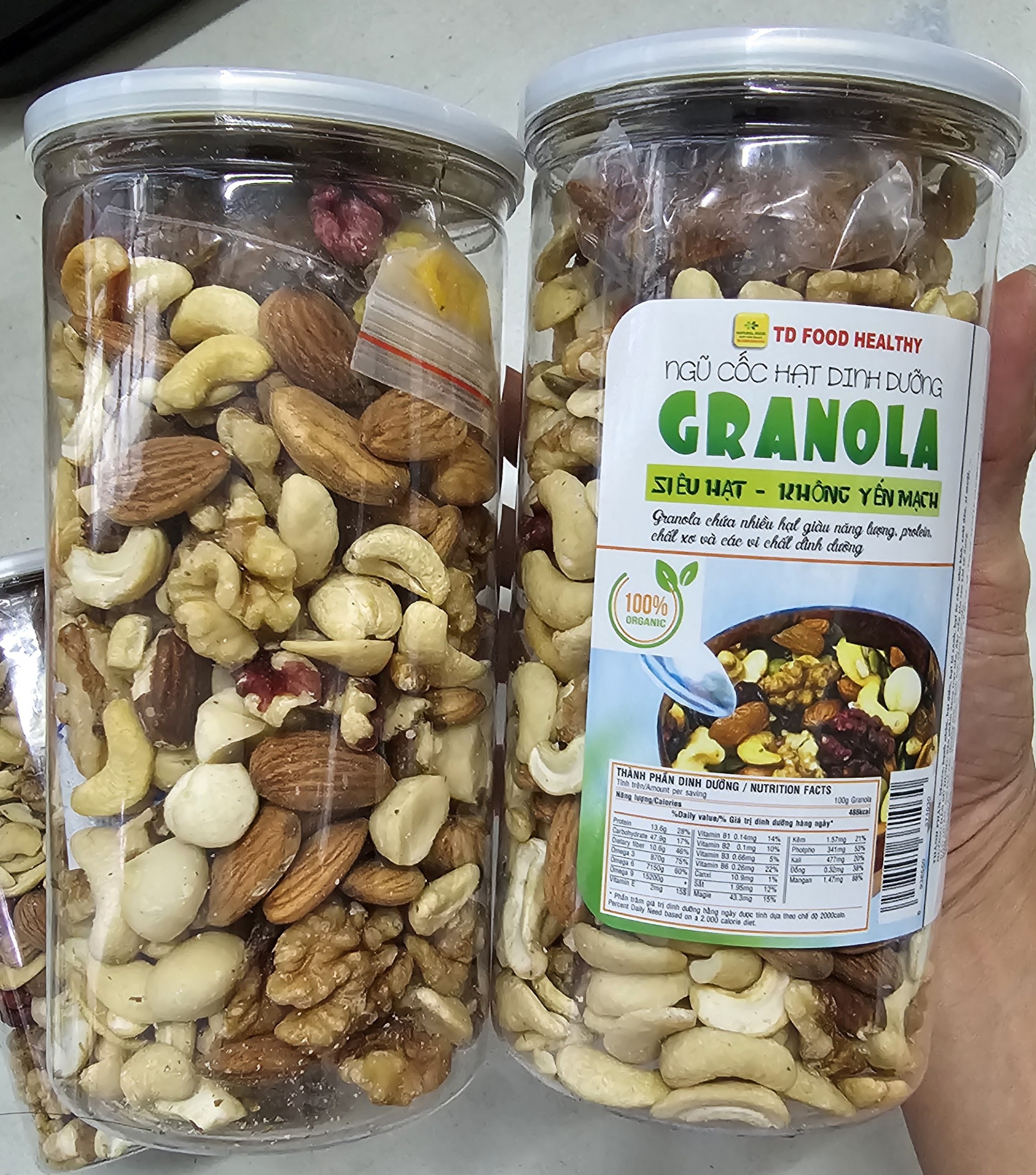 Ngũ cốc Granola siêu hạt, siêu dinh dưỡng, nguyên vị, thơm ngon, không yến mạch hộp 500 gram