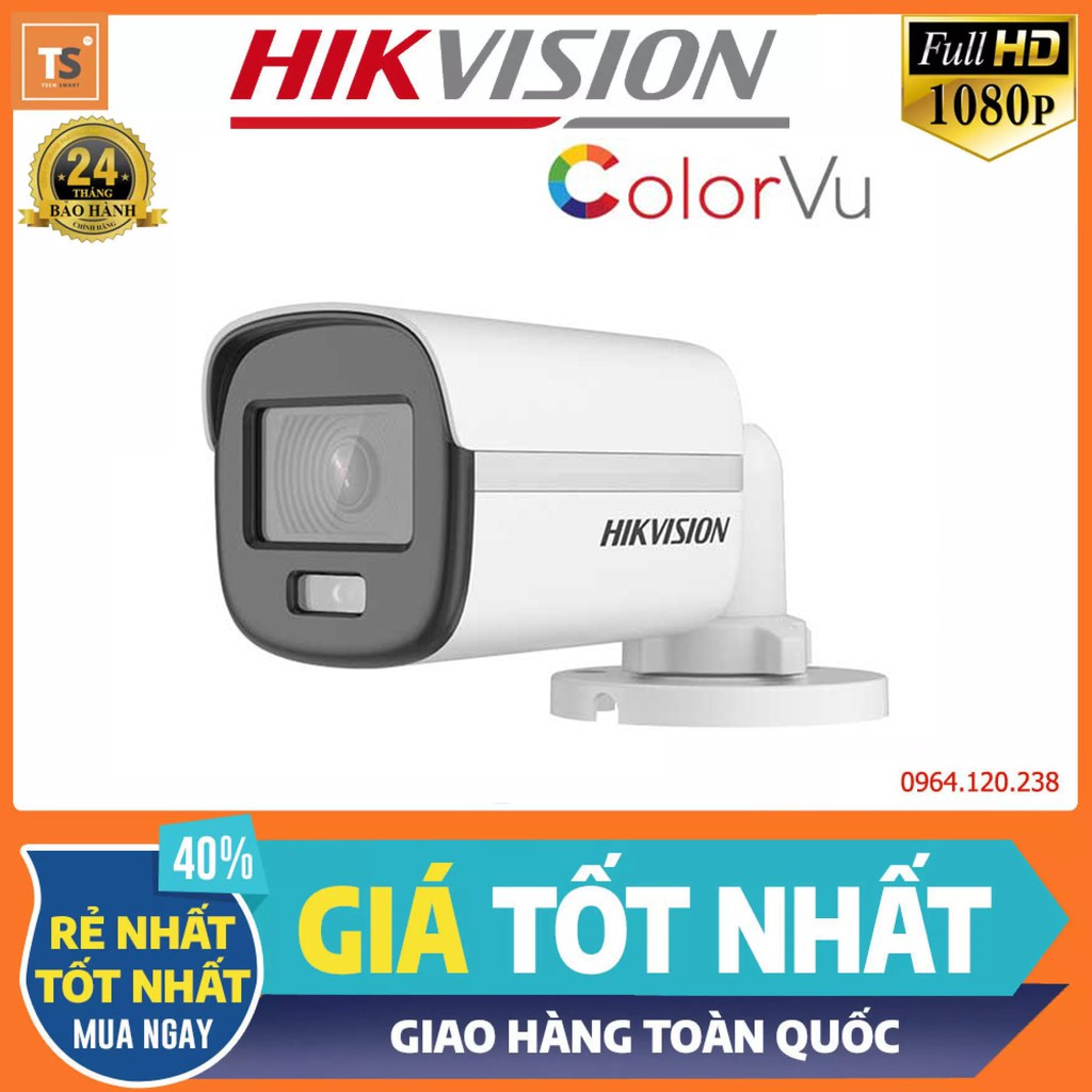 Camera giám sát hdtvi colorvu 2.0mp thân trụ hikvision ds-2ce10df0t-f - camera có màu ban đêm