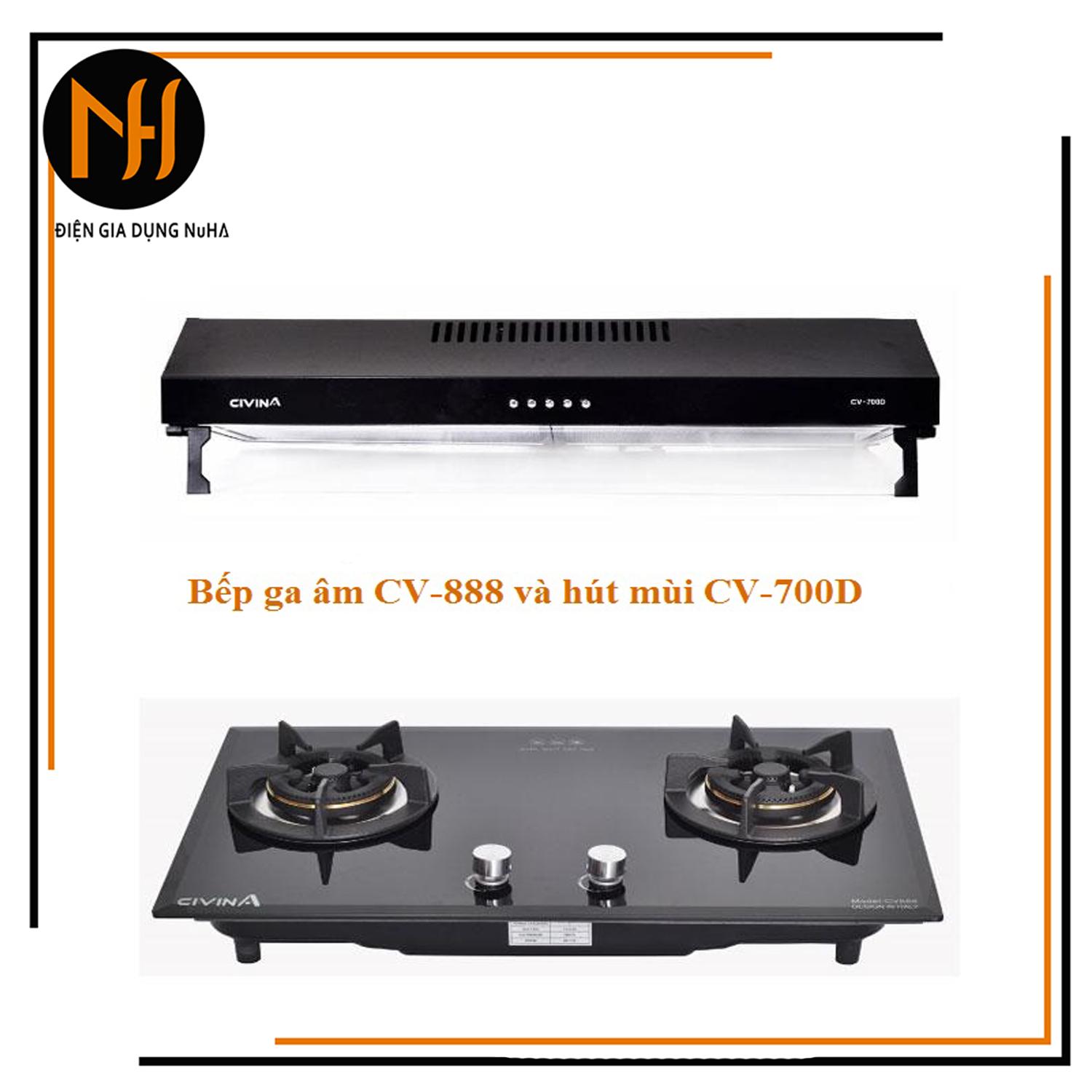 Combo bếp gas đôi âm cao cấp civina cv-888 + máy hút mùi civina cv-700d bảo hành 24 tháng