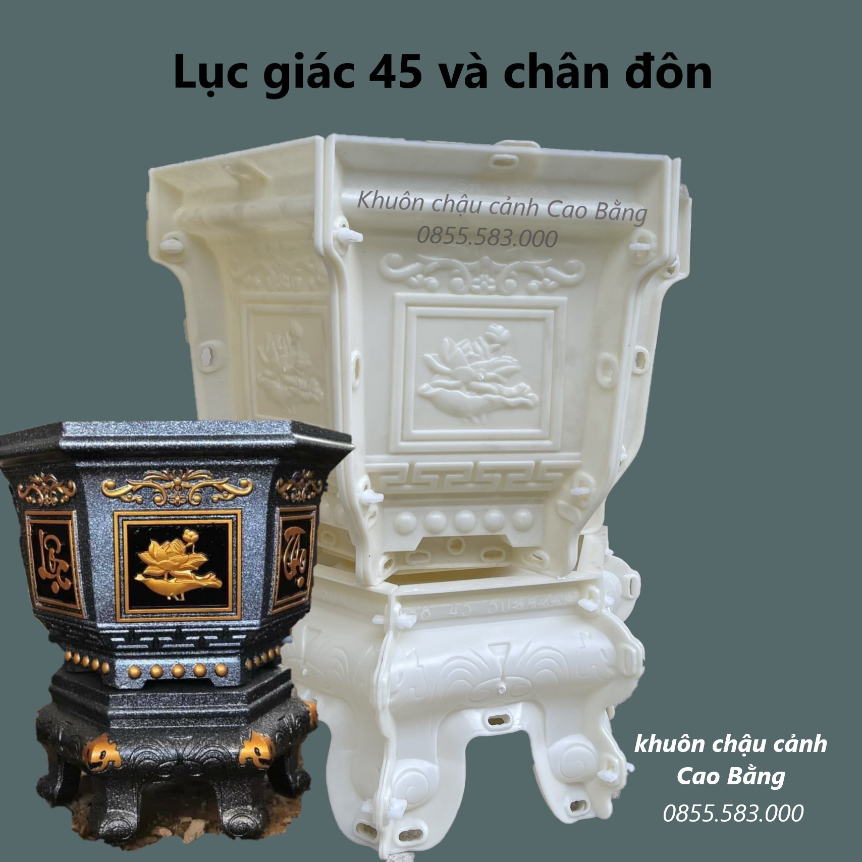 khuôn đúc chậu cảnh lục giác 45 và chân đôn ( khuôn nhựa ABS có lòng trong)