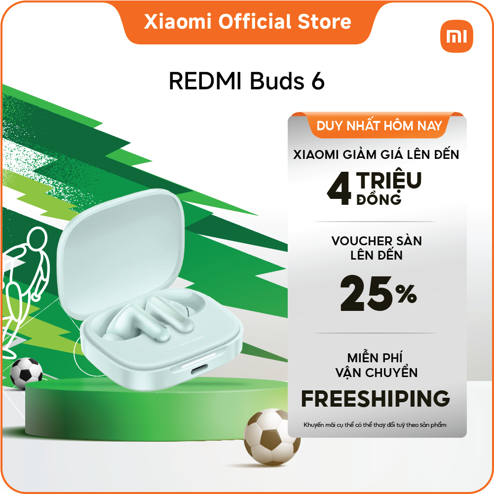 Tai nghe Bluetooth REDMI Buds 6 | Thiết kế âm học với trình điều khiển kép cho âm thanh phong phú | Khử tiếng ồn chủ động lên đến 49dB* | Công nghệ giảm nhiễu qua micrô kép do AI điều chỉnh giúp nghe gọi rõ ràng hơn