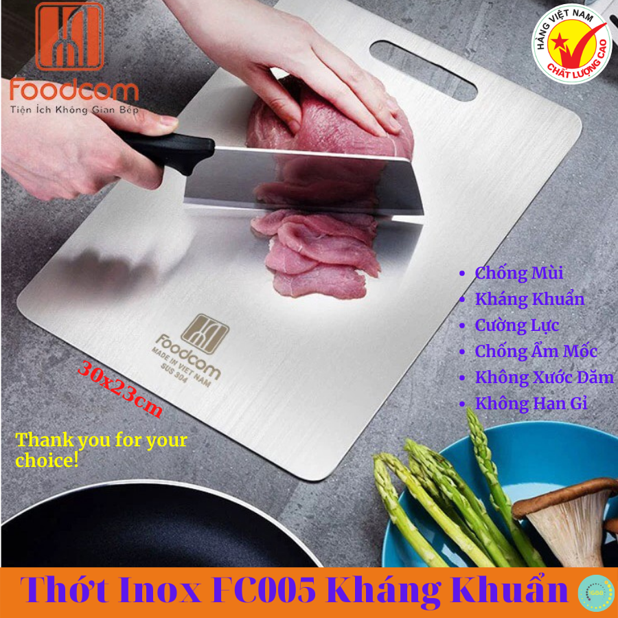 Thớt INOX Foodcom FC005 Kháng Khuẩn - Chống Mùi - Cường Lực - Chống Nấm Mốc - Không Xước Dăm - Không Han Gỉ – Tìm mua Thớt Inox Foodcom FC005 30x23cm độ dày 2.04mm - Hàng chính hãng công ty - Sử dụng tiện lợi và vệ sinh dễ dàng