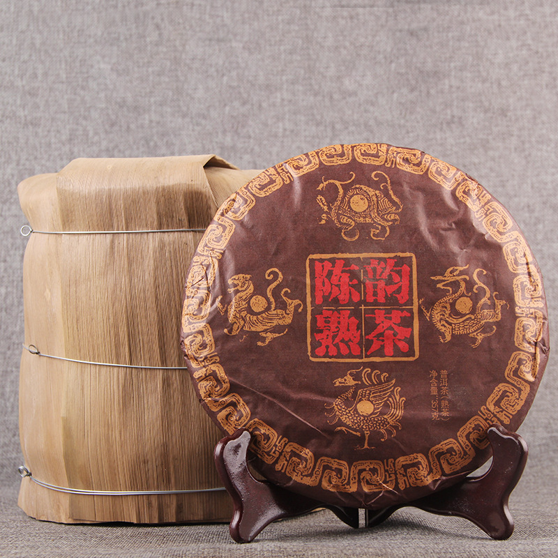 Trà phổ nhĩ chín Tứ Linh bánh 357g