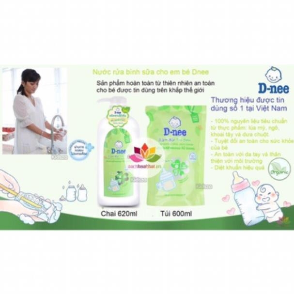 Nước rửa bình sữa dnee organic chai 620ml, túi 600ml date mới nhất