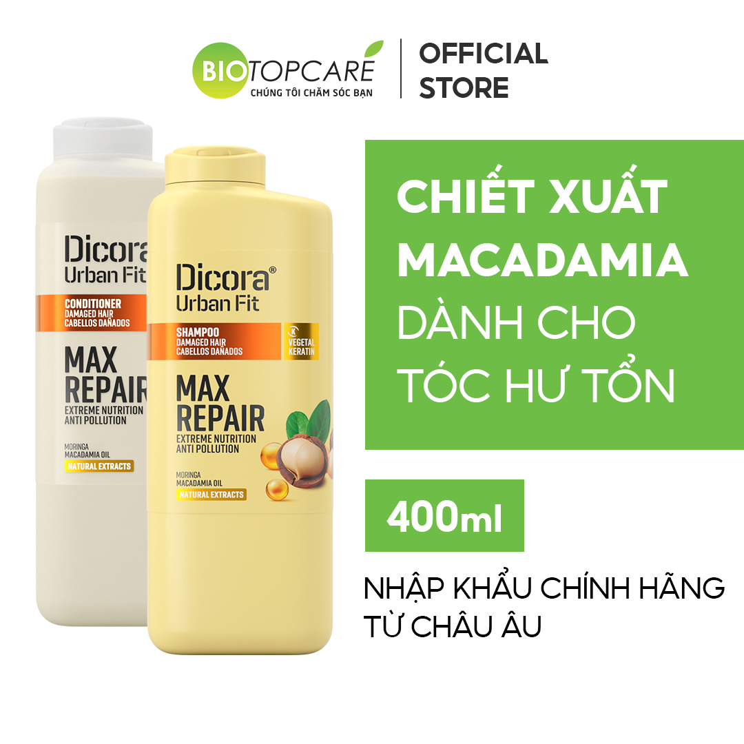Cặp dầu gội xả phục hồi tóc khô xơ, hư tổn Dicora Urban Fit Macadamia 400ml - BioTopcare Official