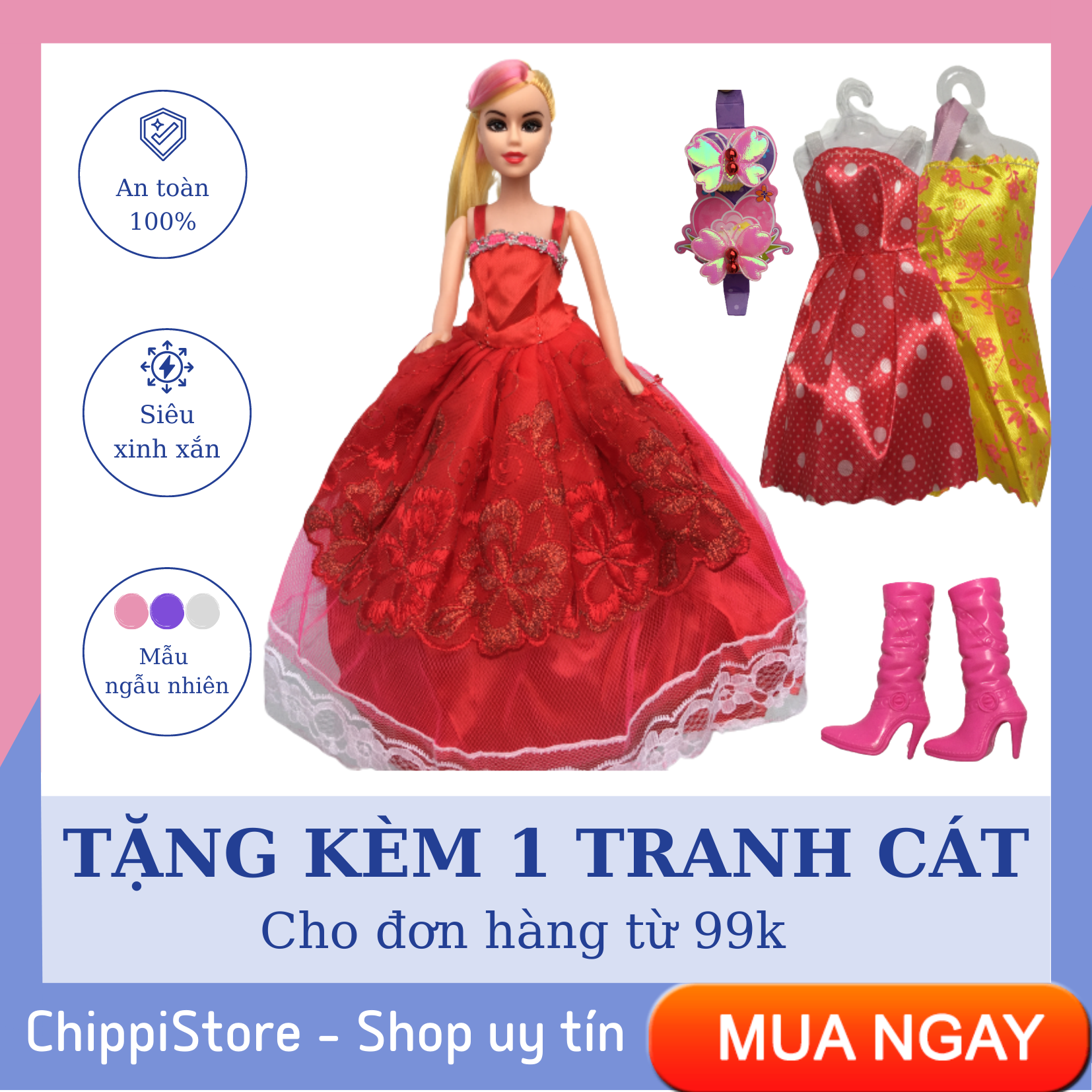 Đồ chơi búp bê đơn Kelland, búp bê cao 28cm kèm phụ kiện váy và giày cao cổ siêu đẹp