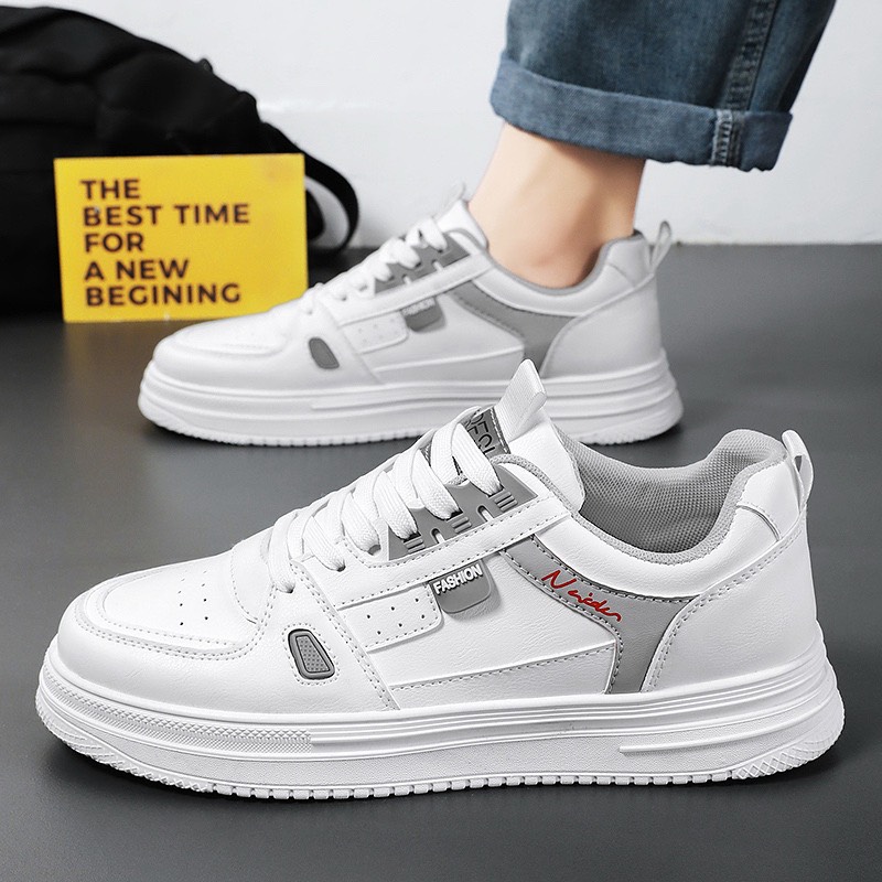 Giày nam - Giày thể thao sneaker học sinh Nuiderr trắng phối xám
