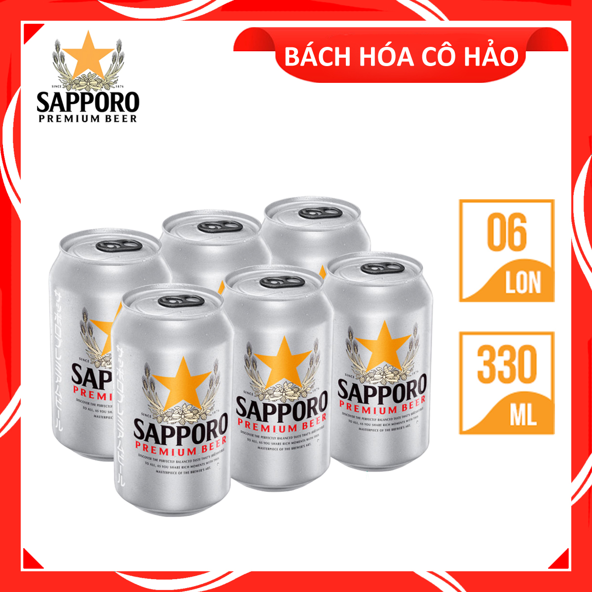 LỐC 6 LON BIA SAPPORO PREMIUM BEER 330ML