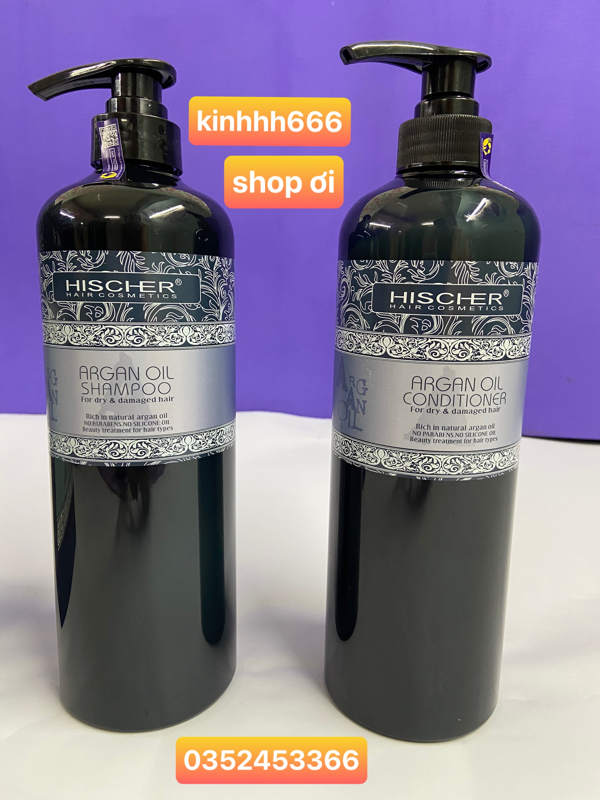 Bộ dầu gội xả Hischer argan oil 1000mlx2 phục hồi tóc gãy dụng, khô xơ