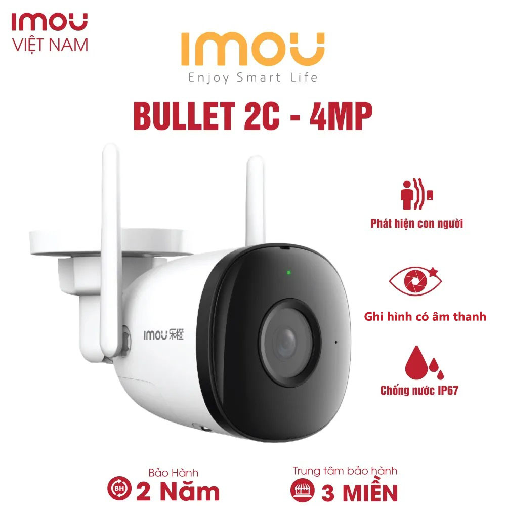 (TẶNG HỘP KỸ THUẬT) Camera Wifi Imou Bullet 2C (4MP) I Phát hiện con người I Chống nước IP67 I Ghi hình có âm thanh I Bảo hành 2 năm I F42P