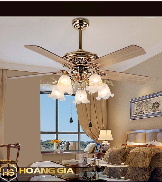 Quạt đèn - Quạt trần đèn - Quạt đèn trang trí phong cách tân cổ điển D02 - Quạt cánh gỗ - Tặng kèm khiển và bóng LED chuyên dụng - Bảo hành 24 tháng