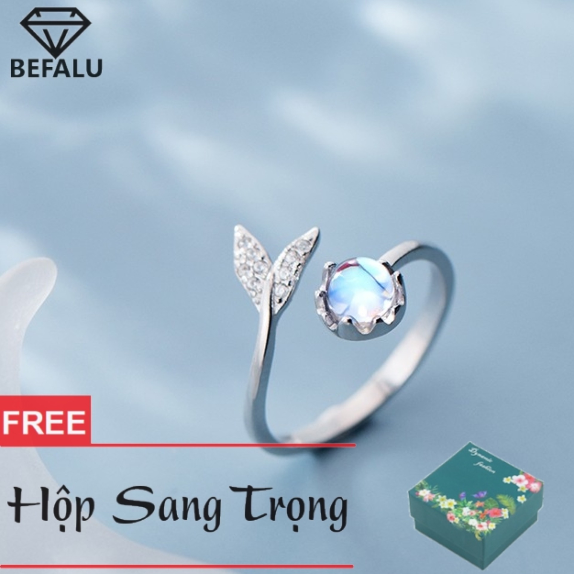 Nhẫn nữ bạc s925 phong cách hàn quốc cá voi xanh n25 nhẫn freesize