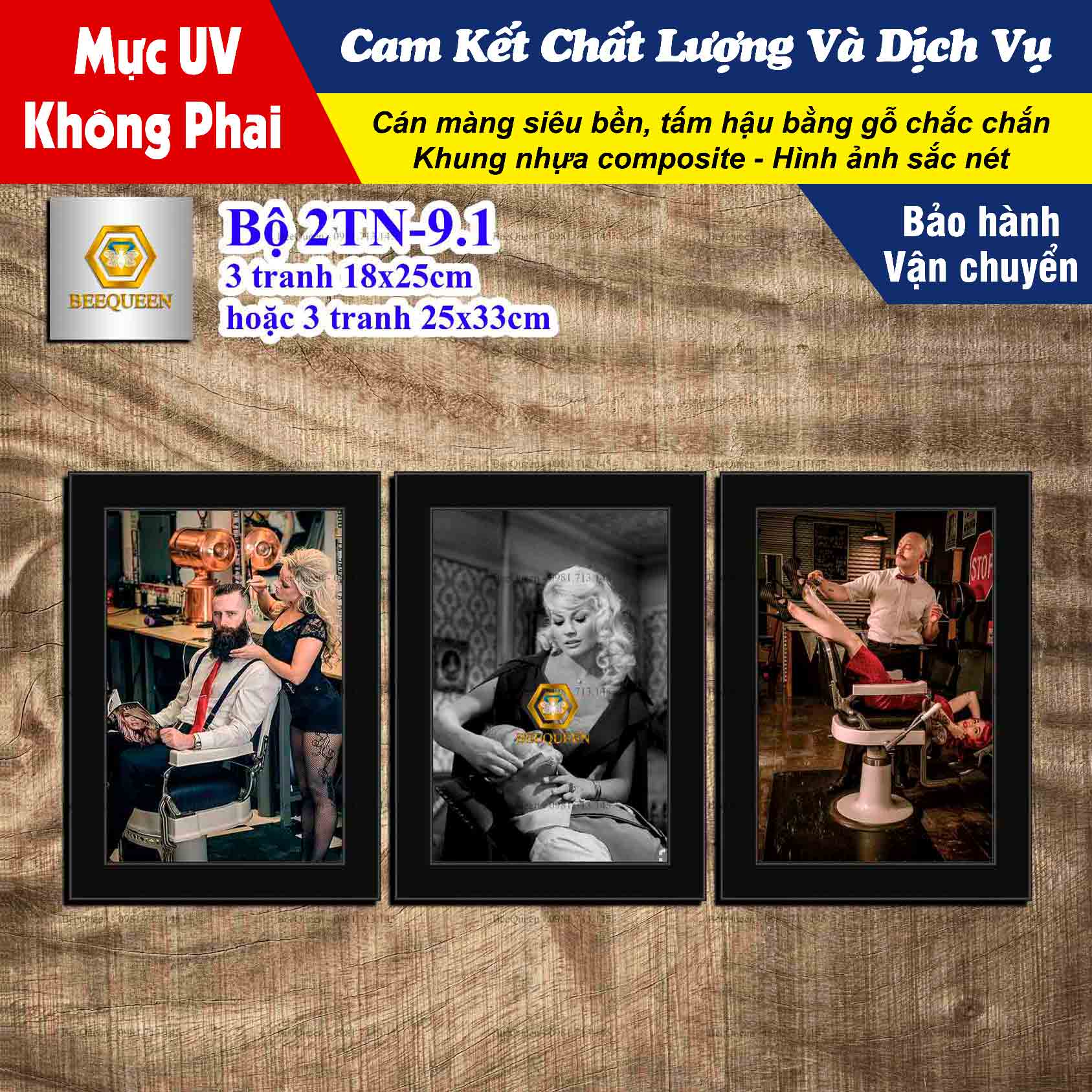 2TN9 - Combo Bộ 3 Tranh Trang Trí Quán Cắt Tóc Size Vừa - Tranh Trang Trí Tiệm Tóc - Tranh Trí Barbershop