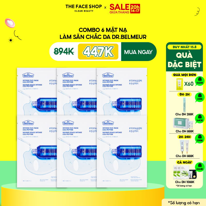 Bộ 6 Mặt Nạ Dược Mỹ Phẩm Làm Mịn Da TheFaceShop Dr. Belmeur Intense CiCa Peptide 40ml