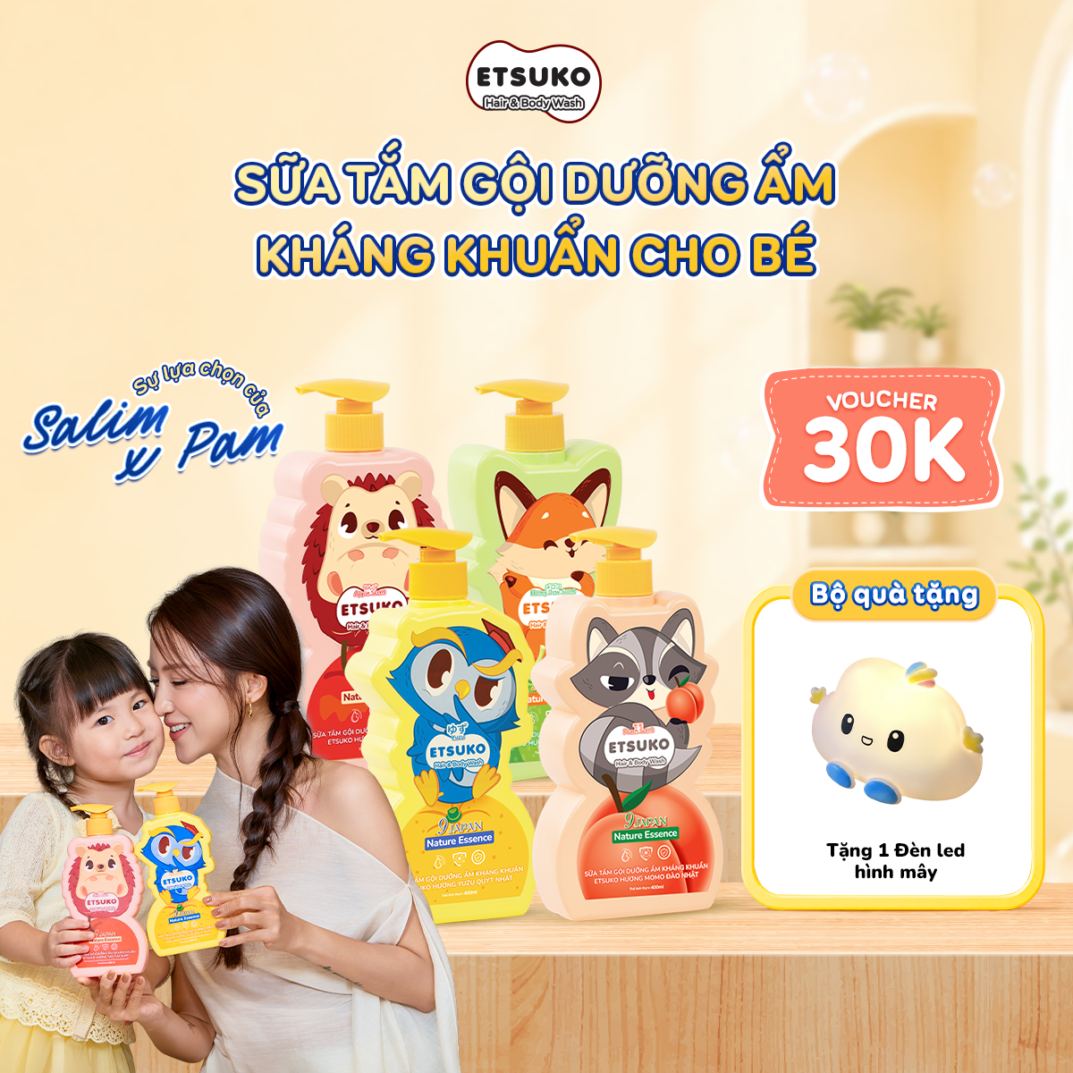 Sữa Tắm Gội ETSUKO 400ml Dưỡng Ẩm Dịu Nhẹ Kháng Khuẩn Bảo Vệ, An Toàn Cho Bé Từ 3 Tuổi Trở Lên.