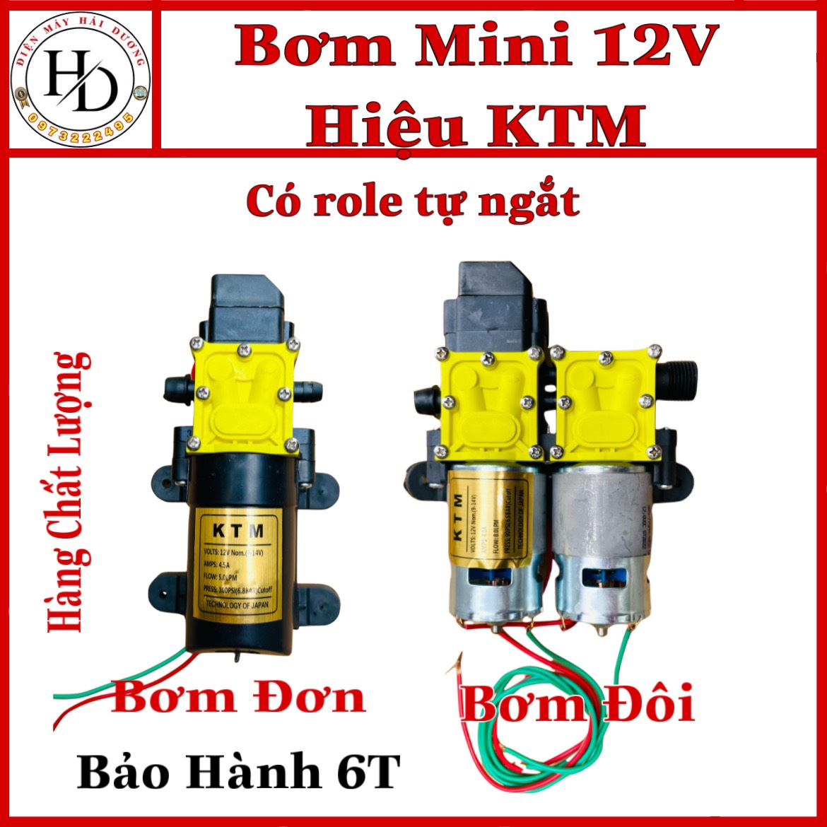 Bơm đôi mini KTM 12V.Dùng cho bình xịt điện,Tưới lan,phun sương.Có role tự ngắt.Bảo hành 6T