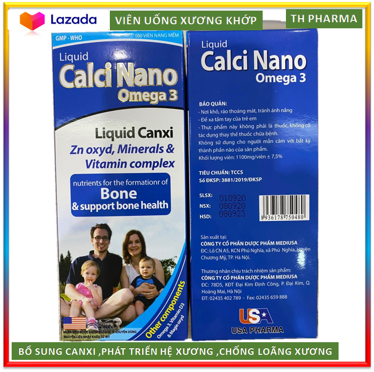 Hộp 100 viên] Viên uống Liquid Calcium Nano OMEGA3  Giúp bổ sung Canxi, Magie oxit , D3 và khoáng chất cần thiết cho cơ thể hỗ trợ phát triển chiều cao ở trẻ, ngừa loãng xương ở người già