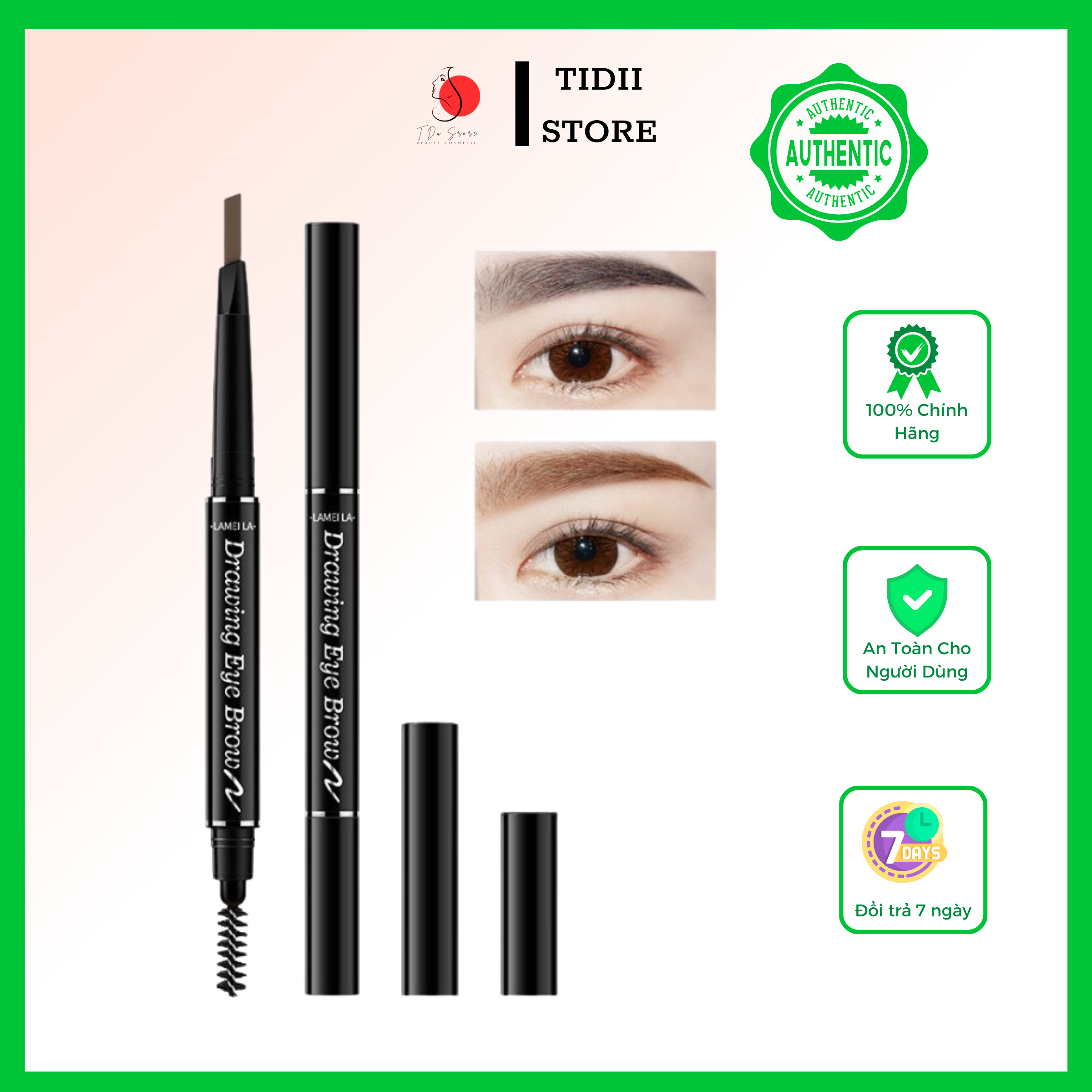 Chì Kẻ Mày Double Effect Lameila 02 đầu không thấm nước- Bút kẻ lông mày Lameila Double Effect
