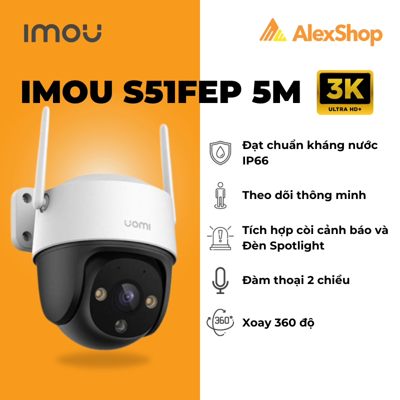 Camera imou ngoài trời s51fep - s31fep - s21fep 5m, 3k, kháng nước ip 66, có màu ban đêm, đàm thoại 2 chiều - camera ngoài trời