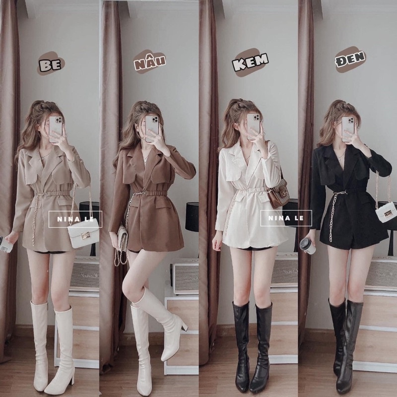 Áo khoác dạ ngắn cổ vest kèm đai 4 màu gs150