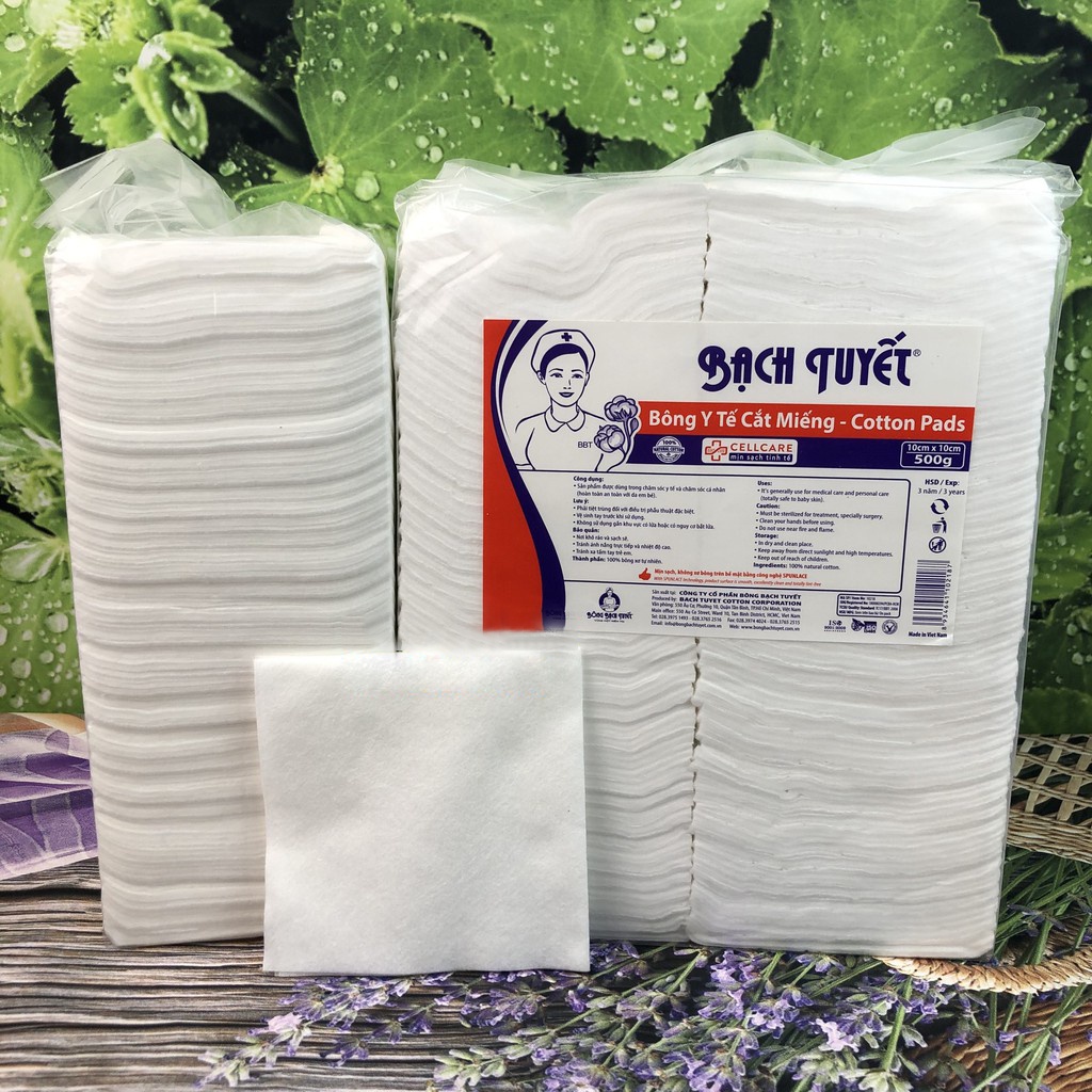 [Bịch 500g-1kg] Bông Bạch Tuyết Y Tế Cắt Miếng Dùng Lau Mực Phun Xăm Tẩy Trang - Bông y tế Bạch Tuyết cắt sẵn