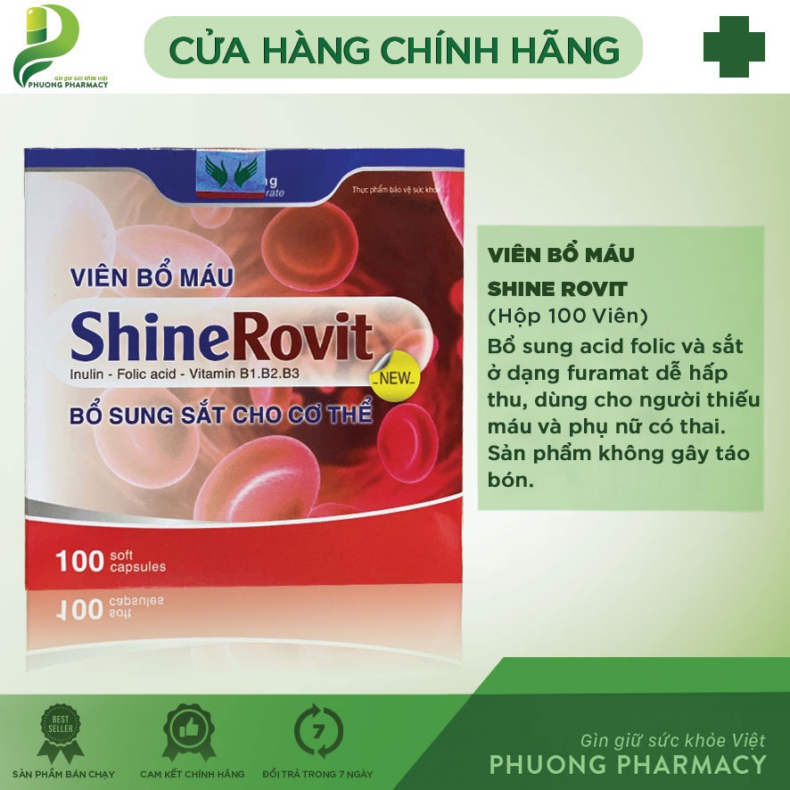 Viên bổ máu shine rovit- bổ sung sắt cho cơ thể hộp 100 viên p222