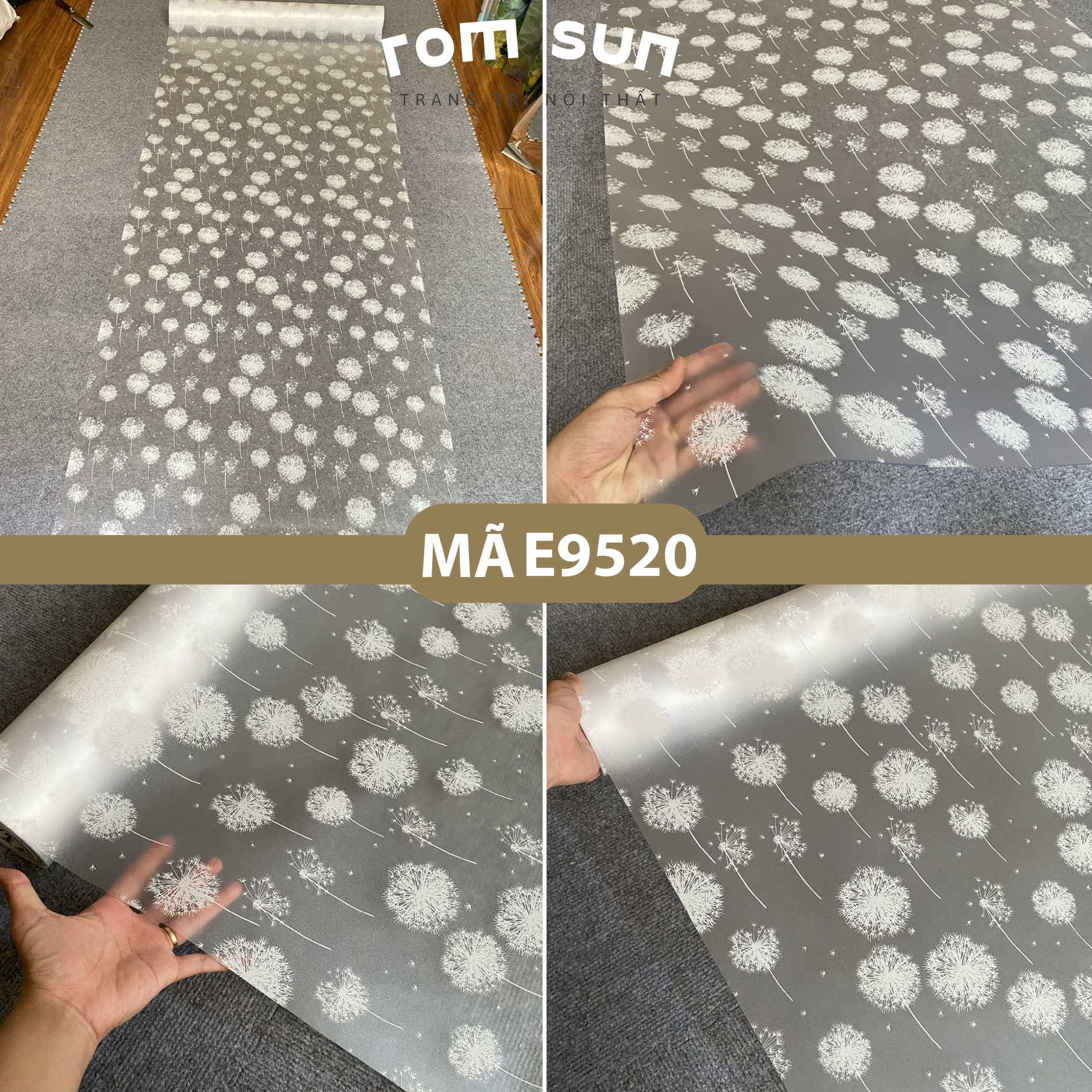 Giấy đề can dán kính cửa sổ phòng ngủ, , Decal trang trí kính mờ che nắng hoa trắng bồ công anh E9520