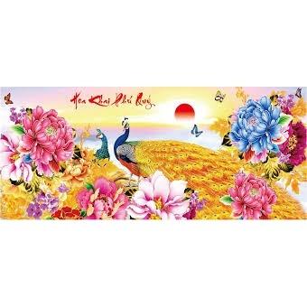 Tranh đính đá hoa khai phú quý 111x50cm