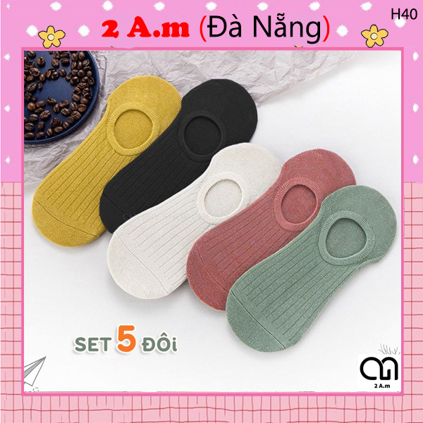 Tất vớ cổ ngắn nữ trơn set 5 đôi 5 màu - vớ nữ lười 5 màu đẹp