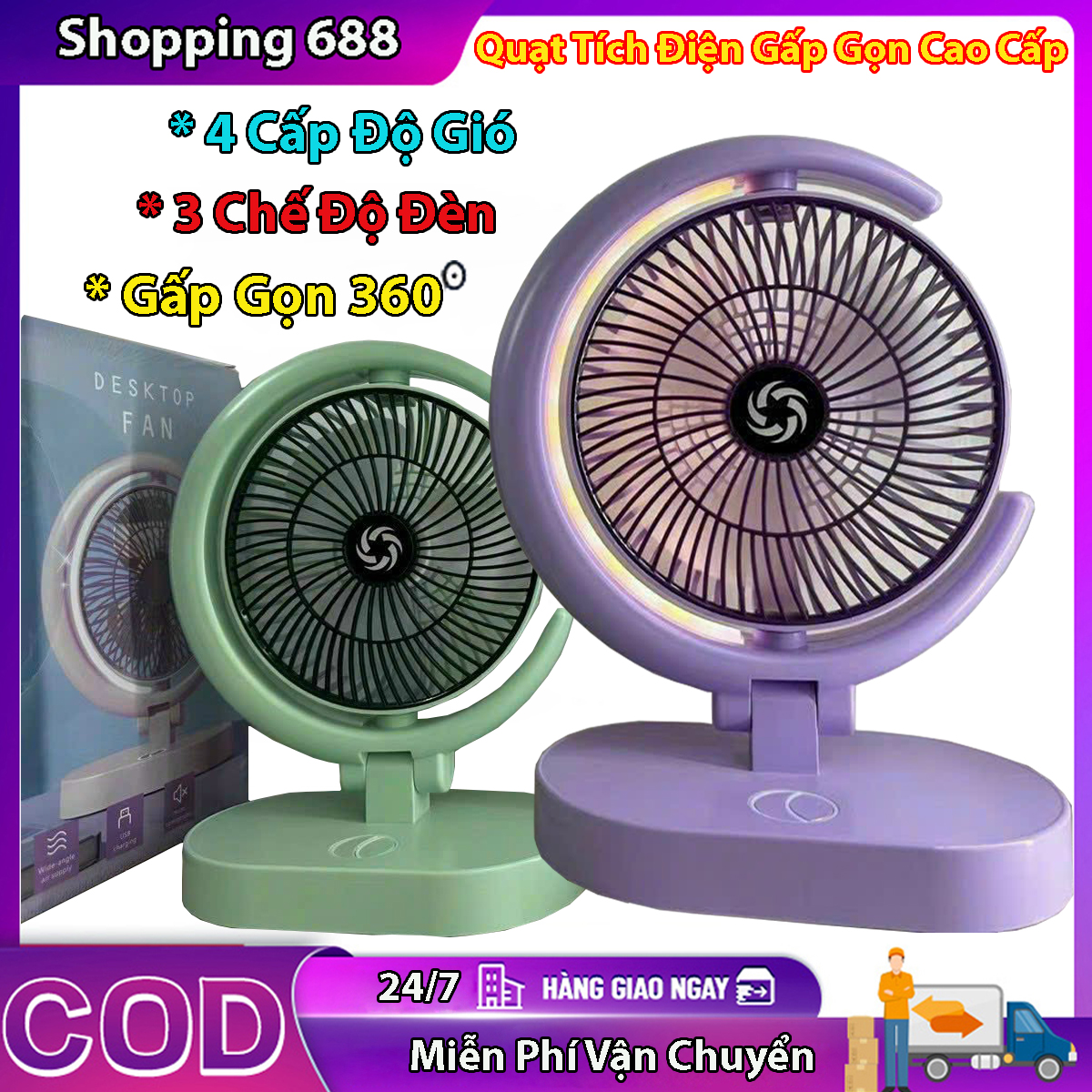 Quạt tích điện hình mặt trăng, quạt để bàn gấp gọn có đèn led, 4 tốc độ gió, 3 chế độ đèn, xoay 360 độ, quạt tích điện mini cao cấp, quạt tích điện pin trâu, quạt tích điện để bàn, quạt tích điện có đèn led, quạt sạc tích điện
