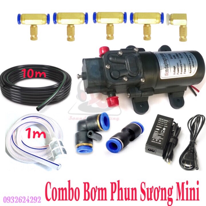 Combo máy bơm phun sương có nguồn bơm phun sương mini máy bơm mini máy bơm béc phung sương quạt hơi nước phun nuoc tạo ẩm phun sương quán