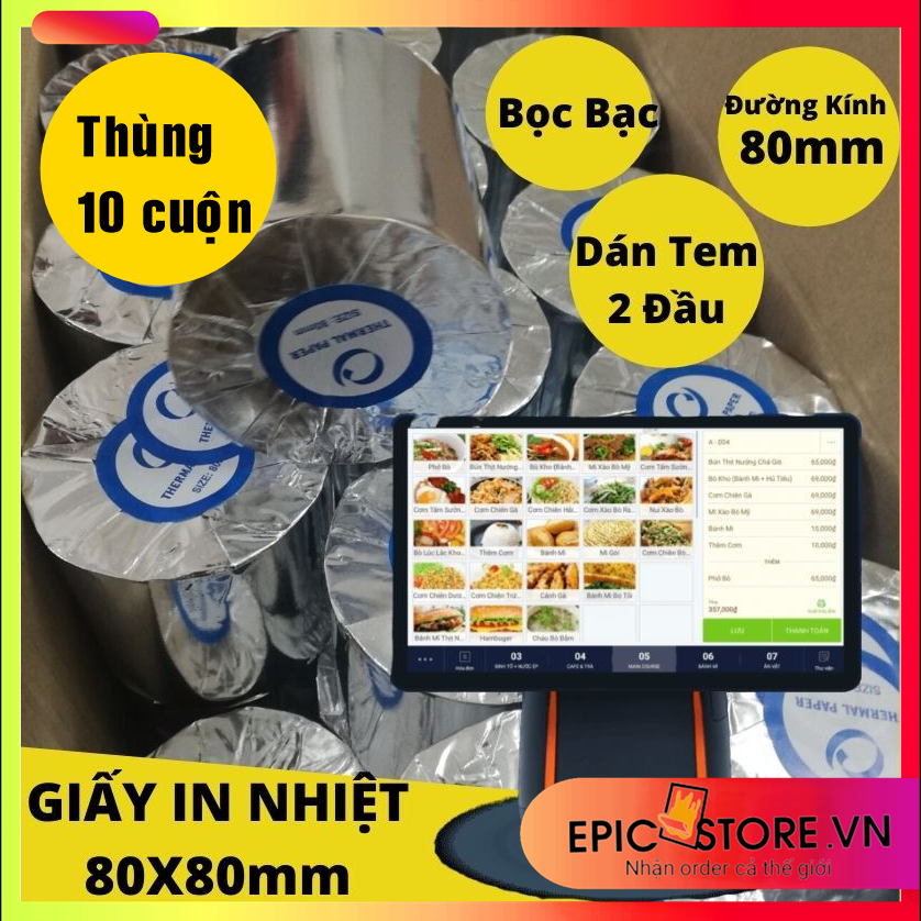 Giấy in bill k80 giấy in nhiệt k80 đường kính 80mm thùng 10 cuộn máy ocha