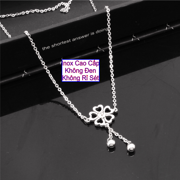 [HCM]Dây chuyền inox nữ mặt cỏ 5 lá hình tim rớt bi - Cam kết 1 đổi 1 nếu đen và gỉ sét