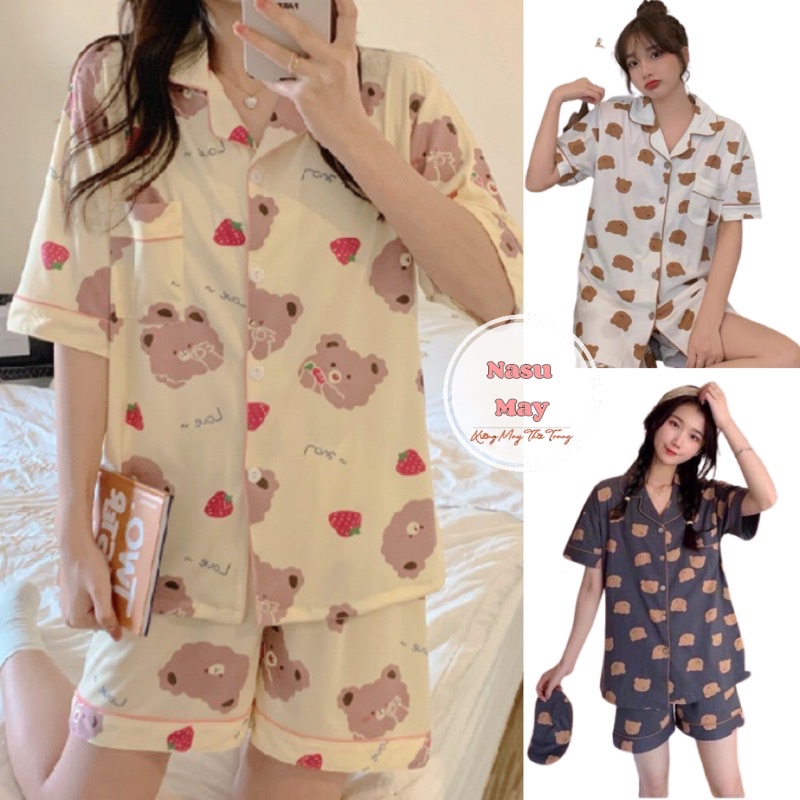 Bộ ngủ pijama, đồ bộ gồm áo kèm quần short bò sữa cute