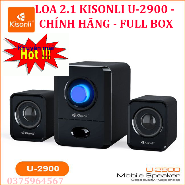 Loa Vi Tính 2.1 KISONLI U-2900 Mẫu Mới - Bass Trầm Mạnh Mẽ Treble Trong Trẻo Sắc Nét - Âm Thanh Cực Hay Đèn Led Cực Cool Công Suất Subwoofer 5W - Kiểu Dáng Mới Nhỏ Gọn Tiện Lợi Dễ Dàng Đặt Mọi Vị Trí - BẢO HÀNH 6T
