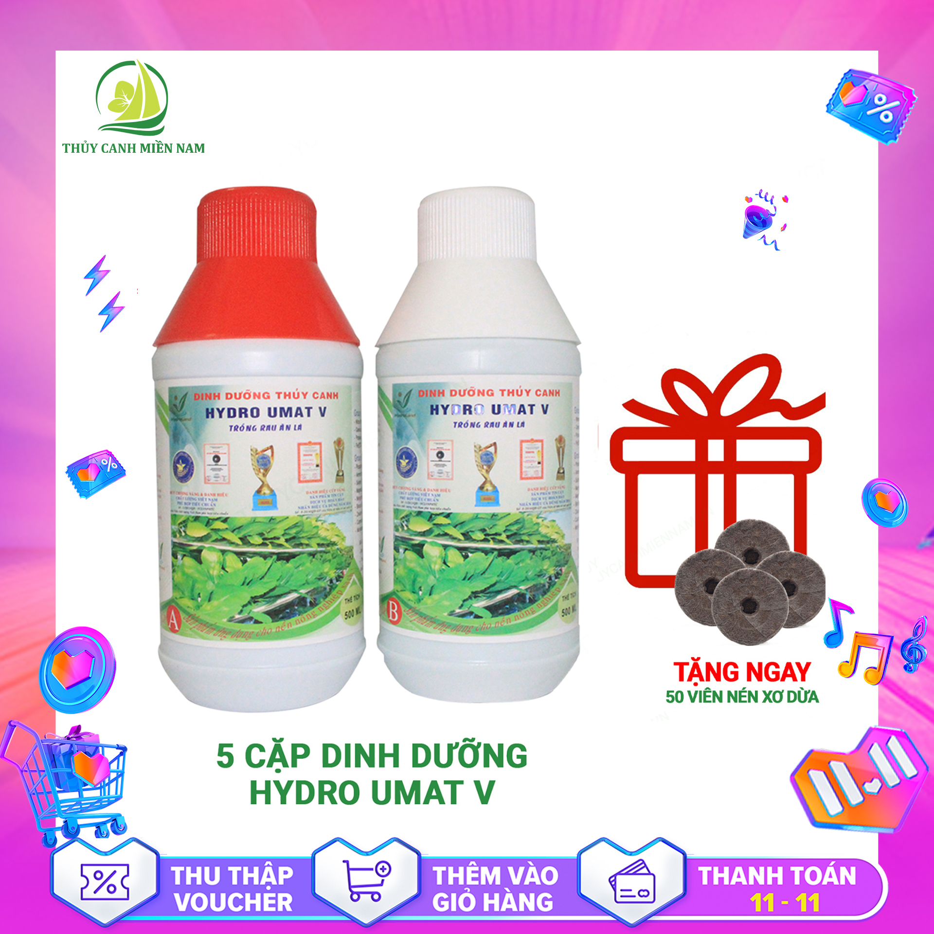 [TẶNG 50 VIÊN NÉN] Combo 5 Cặp Dung Dịch Thủy Canh Hydro Umat V tặng 50 viên nén