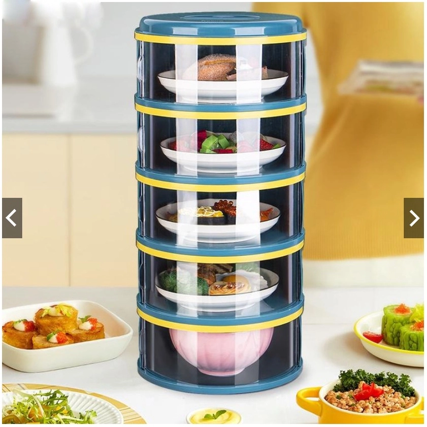 Lồng bàn gấp gọn 5 tầng nhựa cao cấp eccox, lồng bàn cửa kéo mặt kính bảo quản thức ăn