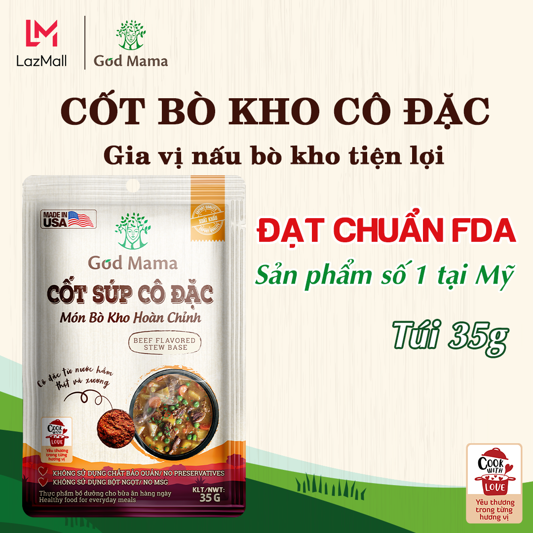 [CP] Cốt súp cô đặc Bò Kho (35g) - Món Bò Kho Hoàn Chỉnh - Nước Dùng Nấu Món Bò Kho Tiện Lợi - Bữa Ăn Trong Vài Phút- Dinh Dưỡng Đầy Đủ - Thương Hiệu God Mama (35gram)