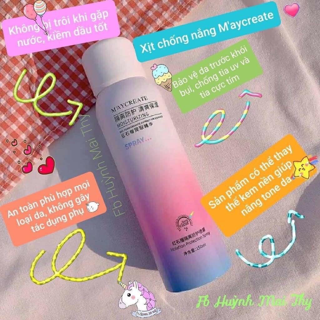 Xịt chống nắng phun sương cao cấp Maycreate Nội Địa Trung, Chống Nắng Trắng Da, Dưỡng Ẩm SPF 35++-