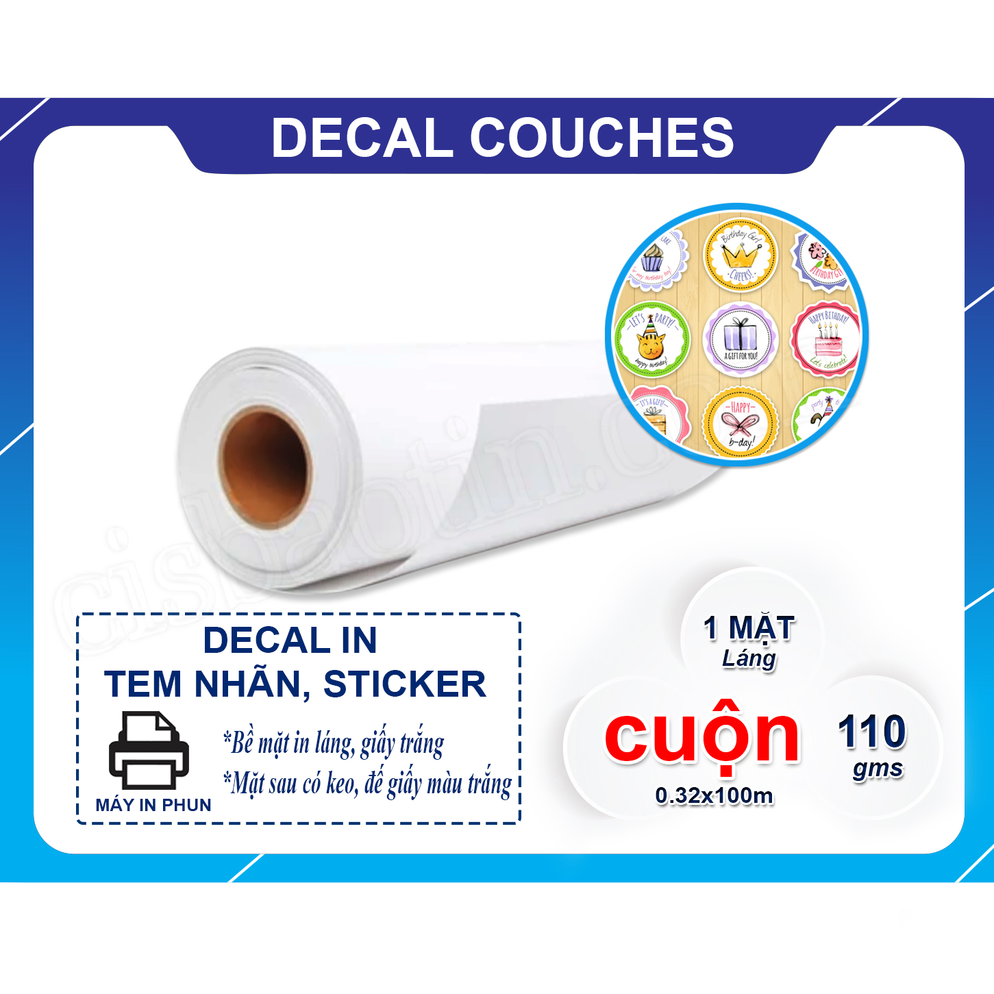Decal giấy bóng couche cuộn 32*100 m